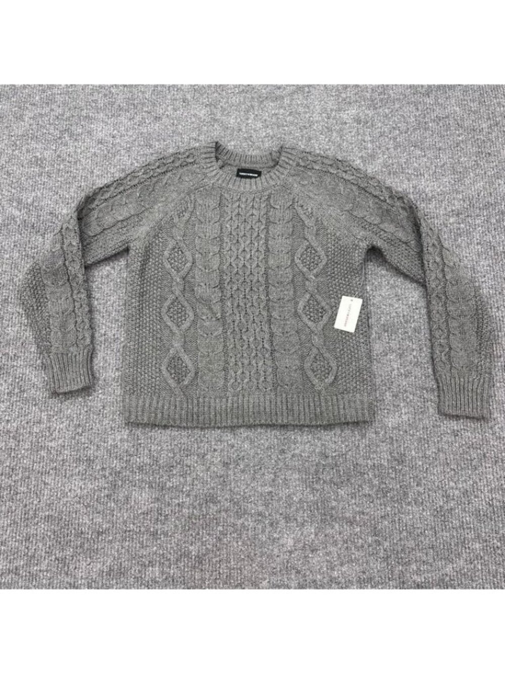 Lucky Brand Grey Wool Blend Crewneck Cable Knit Sweater Chunky Womens Medium NEW